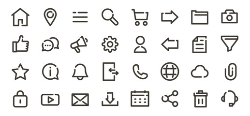 Web, internet and navigation icon set. Minimalist linear symbols for website design, digital UI, Apps, webpages. Editable vector stroke