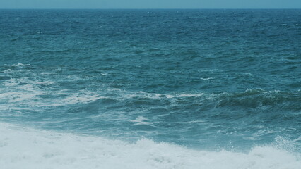 Stormy Ocean Crashing Waves In Different Layers. Extreme Stormy Ocean Waves Splashing.