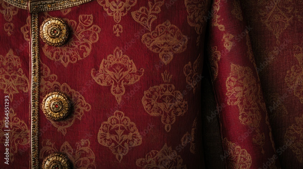 Poster elegant red fabric with decorative buttons and patterns