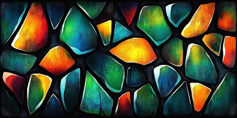 Vibrant geometric abstract mosaic art forms a colorful and bright pattern. Bold shapes and hues create a modern artistic design. Perfect for decorative backgrounds contemporary visual compositions.