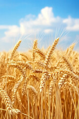 Fototapeta premium Golden wheat fields swaying in the wind at sunset