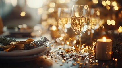 Elegant Holiday Table Setting with Sparkling Glasses