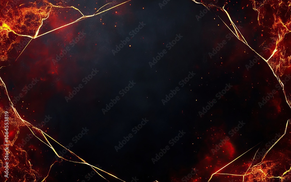 Poster a striking abstract background featuring dark tones illuminated by glowing cracks and fiery elements