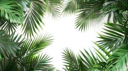 Tropical Frame with Green Palm Leaves, Tropical Plant Background

