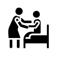 Simple, clean line art illustration of a nurse and patient icon, ideal for healthcare branding, digital design, educational materials, and medical websites.