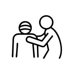 Simple, clean line art illustration of a nurse and patient icon, ideal for healthcare branding, digital design, educational materials, and medical websites.