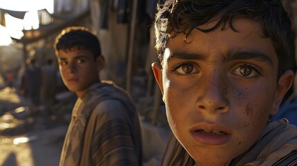 Obraz premium Faces of Fear and Innocence Amidst Conflict