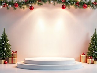 Christmas season empty podium showcase
