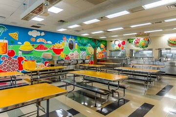 Colorful School Cafeteria Interior on Transparent Background