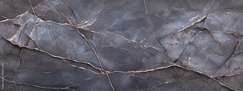 Poster close-up of a textured dark stone surface with natural cracks, perfect for backgrounds or design ele