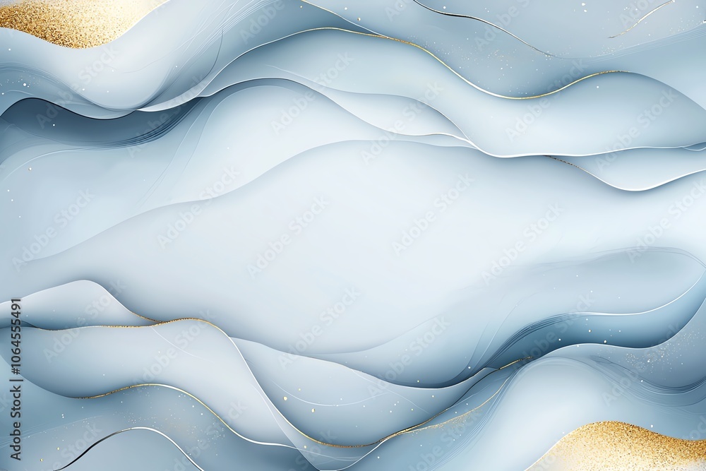 Poster elegant abstract background featuring smooth blue and gold waves creating a serene and sophisticated