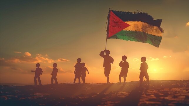 Children Waving Palestinian Flag: Symbol of Hope and Freedom