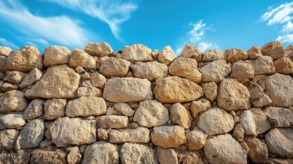 Rustic Stone Wall Against Blue Sky