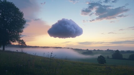 Floating Cloud Balloon in Tranquil Landscape