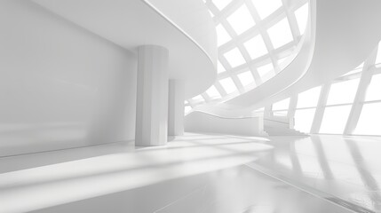 Obraz premium White Indoor Space Exhibition Hall Background - a spacious and elegant visual. The white indoor space of the exhibition hall creates a serene and stylish scene.