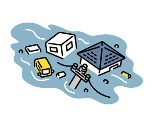Illustration of a house washed away by flood