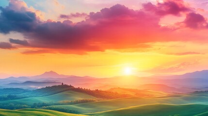 Colorful Sunset Over Rolling Hills