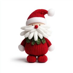 Knit Santa doll, festive accessory, white isolated background.