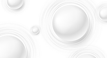 Grey white minimal abstract geometric background with 3d spheres. Vector technology design