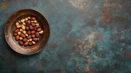 Assorted Nuts and Dried Fruits in Rustic Bowl