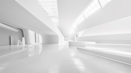 Obraz premium White Indoor Space Exhibition Hall Background - a spacious and elegant visual. The white indoor space of the exhibition hall creates a serene and stylish scene.