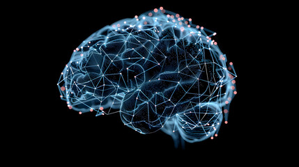 futuristic model of the human brain connected to a digital network. An illustration of futuristic artificial intelligence and technology development