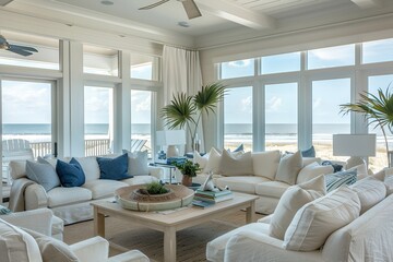 Fototapeta premium Coastal Living Room with Scenic View