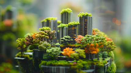 miniature model of a green city with trees and plants