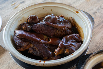 delicious braised pig's trotters with brown soya sauce, rice wine vinegar. chinese food