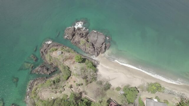 Amazing aerial drone view of Black Bock beach and Fort Bennet on the tropical Caribbean island of Tobago