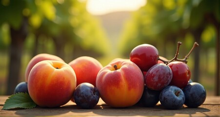Fresh fruits on a rustic table