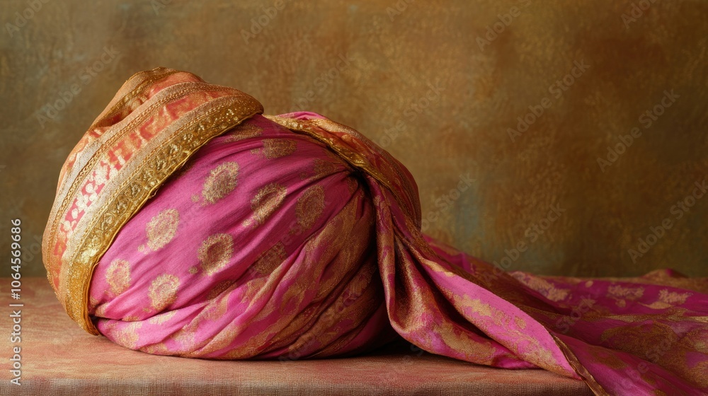 Poster elegant pink fabric with intricate patterns and draping