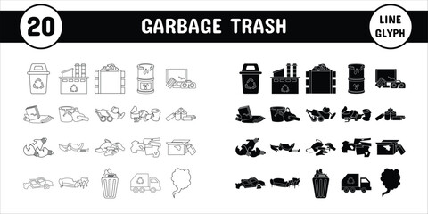 Obraz premium Garbage Trash Line Glyph Vector Illustration Icon Sticker Set Design Materials