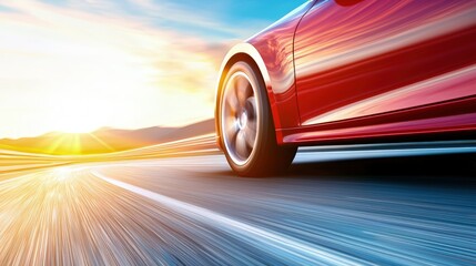 Dynamic Red Sports Car Racing Along a Scenic Coastal Road