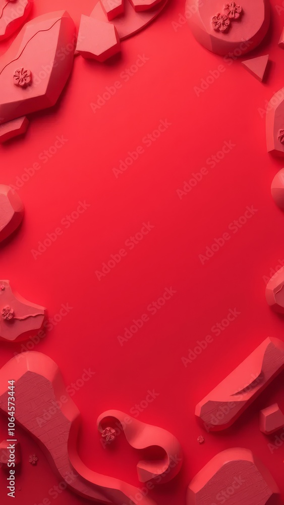 Aufkleber vibrant red abstract background with 3d geometric shapes, creating a festive and bold design