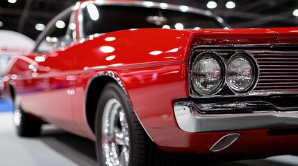 Fototapeta premium Classic Red Muscle Car Showcasing Timeless Automotive Design and Power