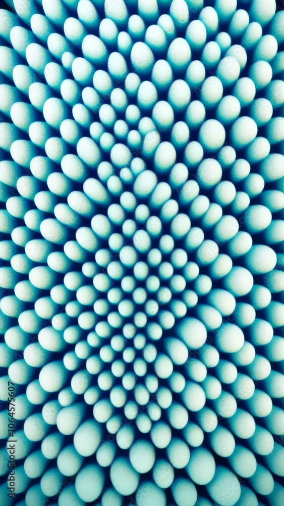 Poster geometric arrangement of turquoise spheres creating a 3d optical illusion and depth effect