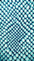 Geometric arrangement of turquoise spheres creating a 3D optical illusion and depth effect