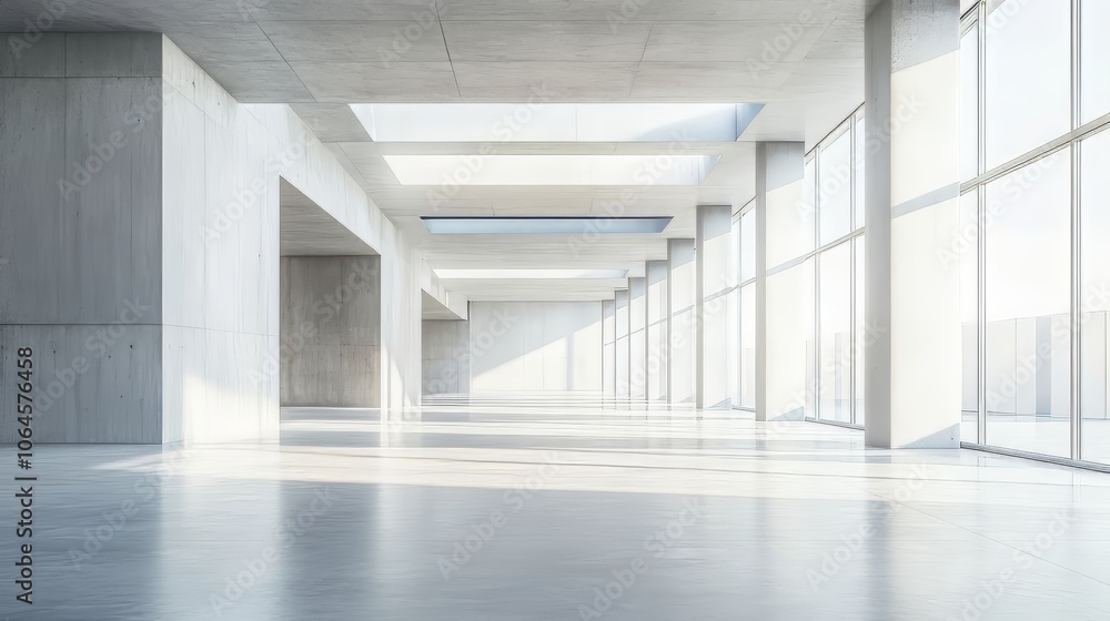 Poster abstract modern architecture background, ultra-realistic 3d rendering of empty white open interior w