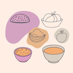 Collection of Vegetarian Dish blobs on White Background for Healthy Food Projects