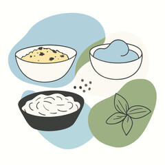 Collection of Vegetarian Dish blobs on White Background for Healthy Food Projects