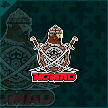 Central Asian warrior Batyr nomad, vector illustration mascot in flat cartoon style logo . Kazakhstan.