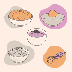 Collection of Vegetarian Dish blobs on White Background for Healthy Food Projects