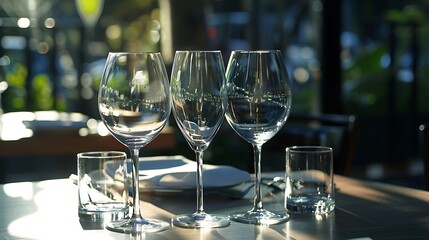 Glasses that are empty in a restaurant