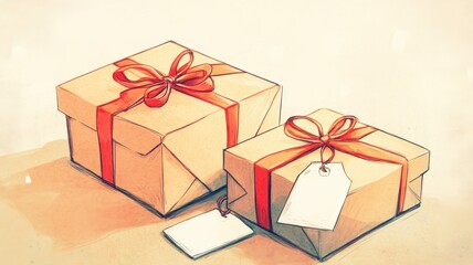 Obraz premium Watercolor Collection of gifts,Gift boxes with bows and pine branches,Greeting card,Christmas Gift design isolated on white backdrop,Happy Holidays,Atmospheric christmas eve,space for text.