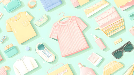 ミニマルなデザインのオンラインショッピングとファッションイラスト