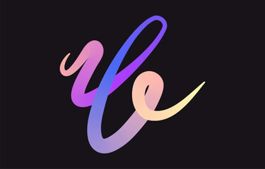 Neon Color Gradient squiggle lines. Scribble stripe with wavy elements. Abstract organic dynamic colorful Shapes on dark background.