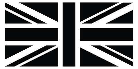 black and white version of the UK flag vector isolated on wite bg.	
