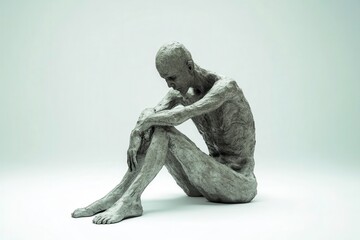 Fototapeta premium A seated, contemplative human figure in a minimalist style.