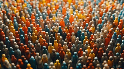 Fototapeta premium Crowded mass of abstract minimalist 3D rendered stick figure people in a dense gathering